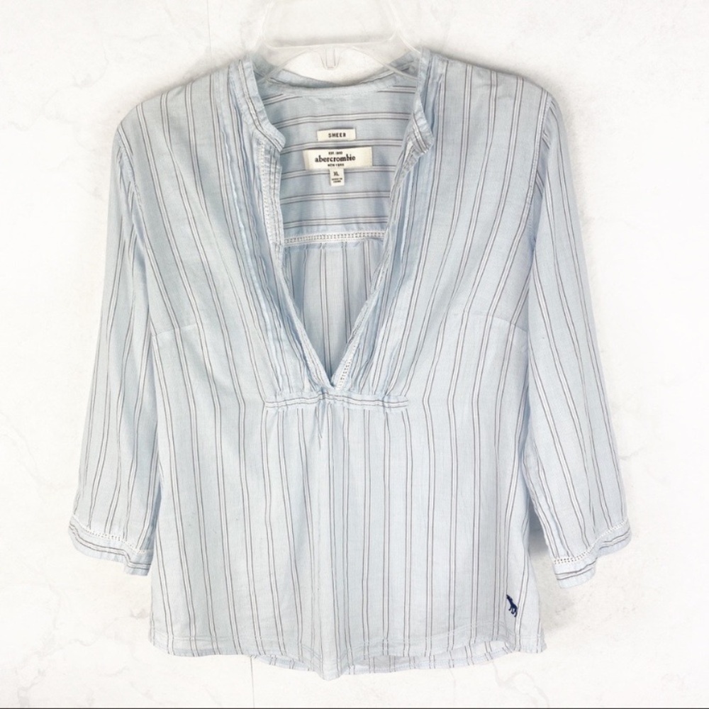 [A&F] Blue Striped Sheer Top